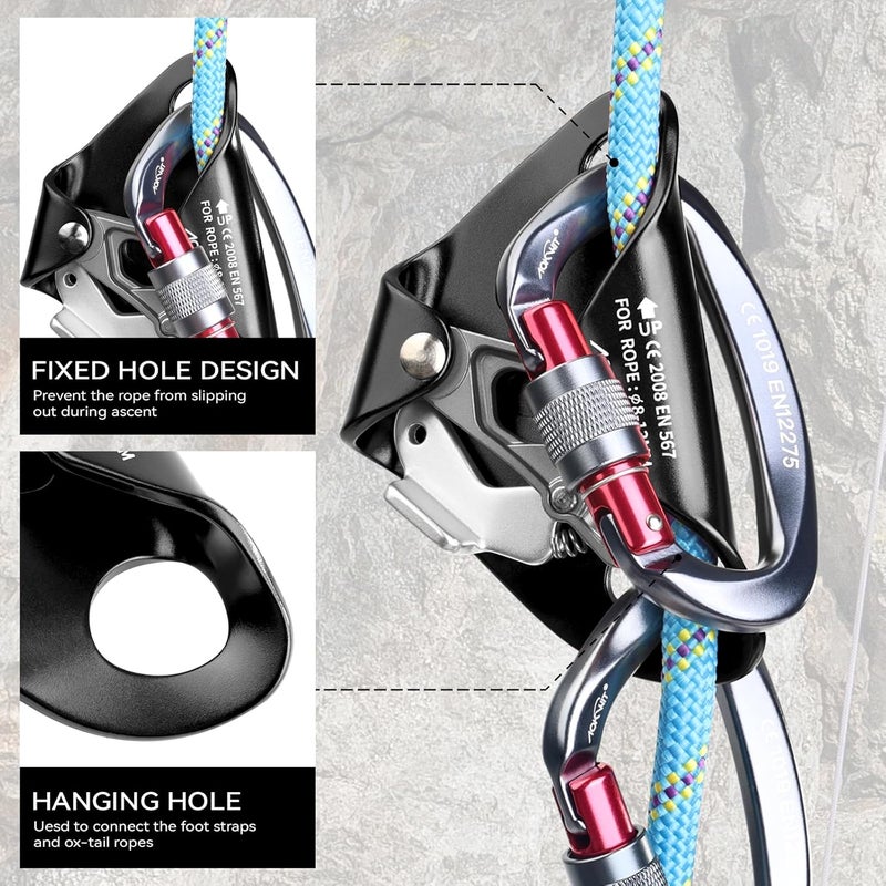 AOKWIT Chest Ascender Tree Climbing Gear Rope Grab High-Strength Aluminum Alloy Rappelling Equipment CE Certified for Rock Climbing Rescue Aerial Work Mountaineering Caving Arborist Work 8-13mm Ropes - Image 5